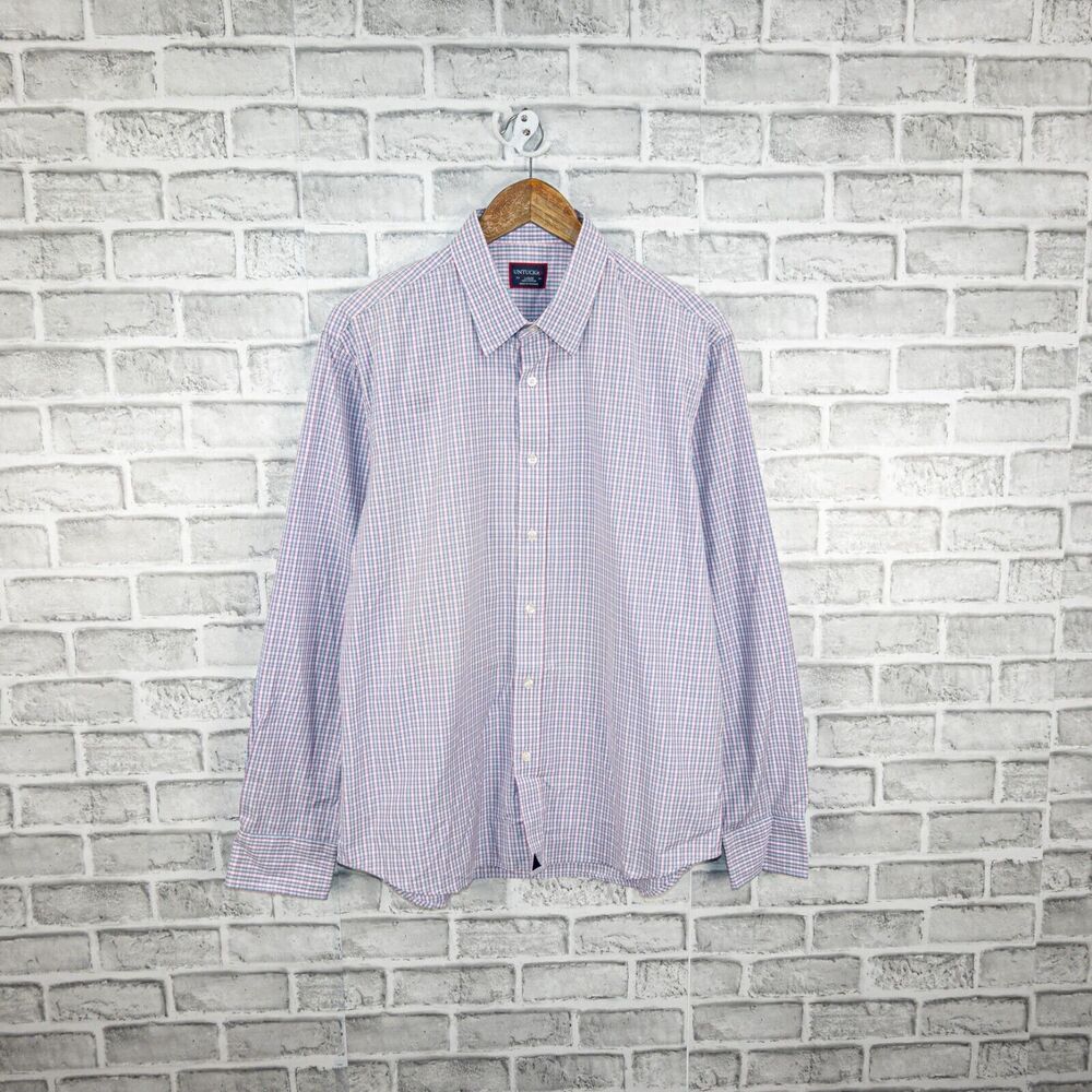 UNTUCKit Men's Long Sleeve Casual Button up Shirt Pink Blue check sz Large